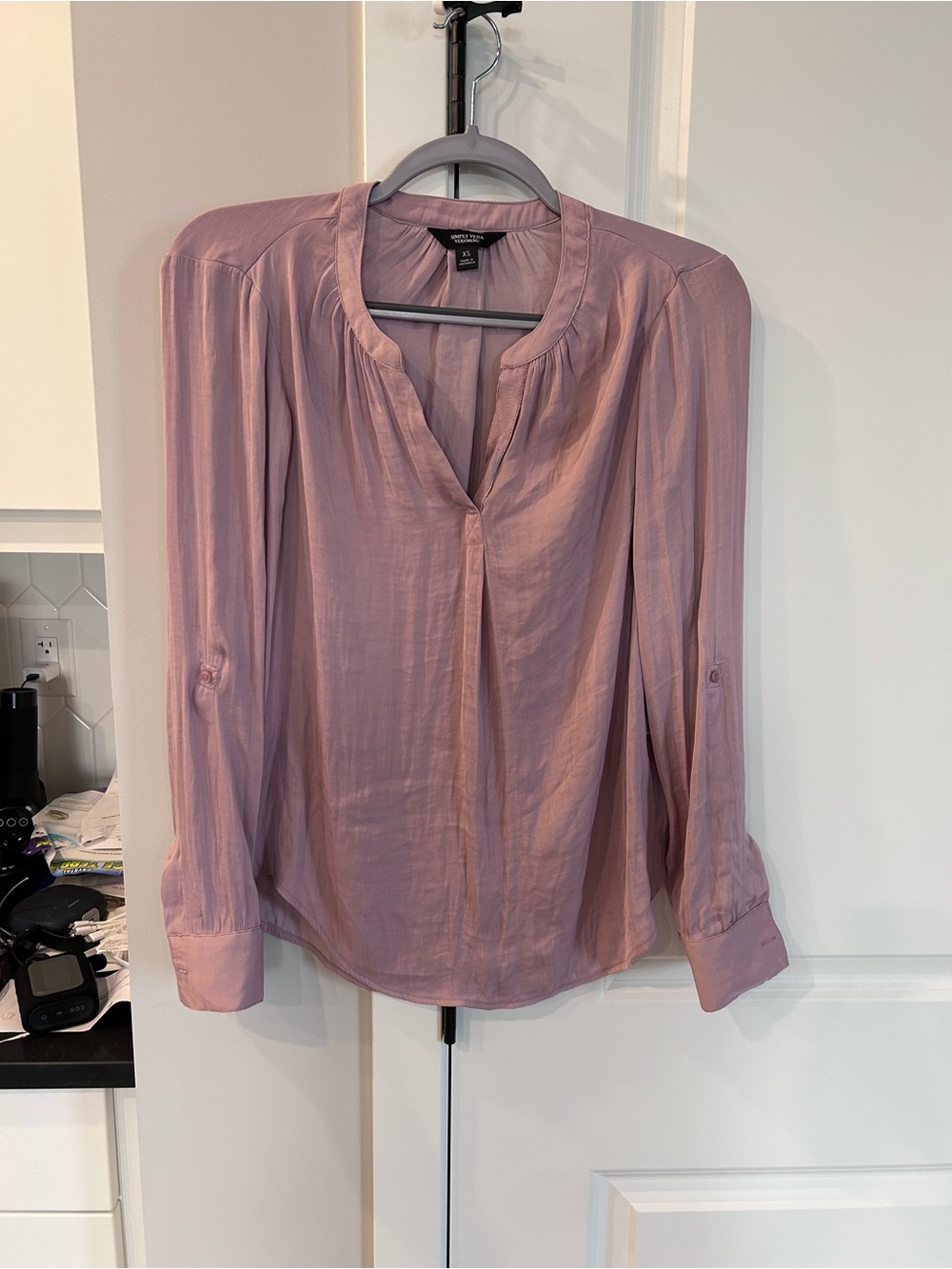 NWT Simply Vera Vera Wang Dusty Rose V-Neck Long Sleeve Blouse Pink Loose Fit